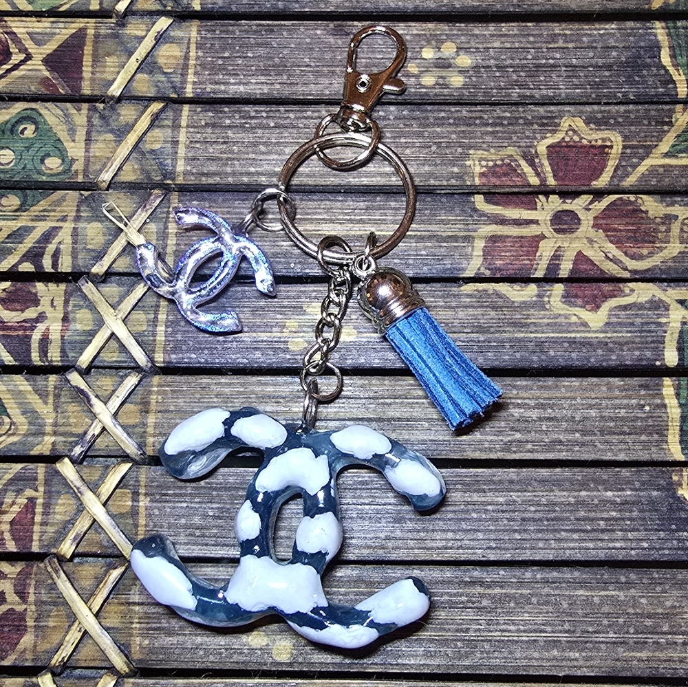 🆕️Chanel Cloud Logo Blue and White Keychain with Tassel Bunny Starling Custom